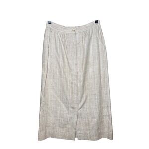Bill Atkinson Vintage Beige Linen Midi Skirt Button Front Pockets Oatmeal 28W